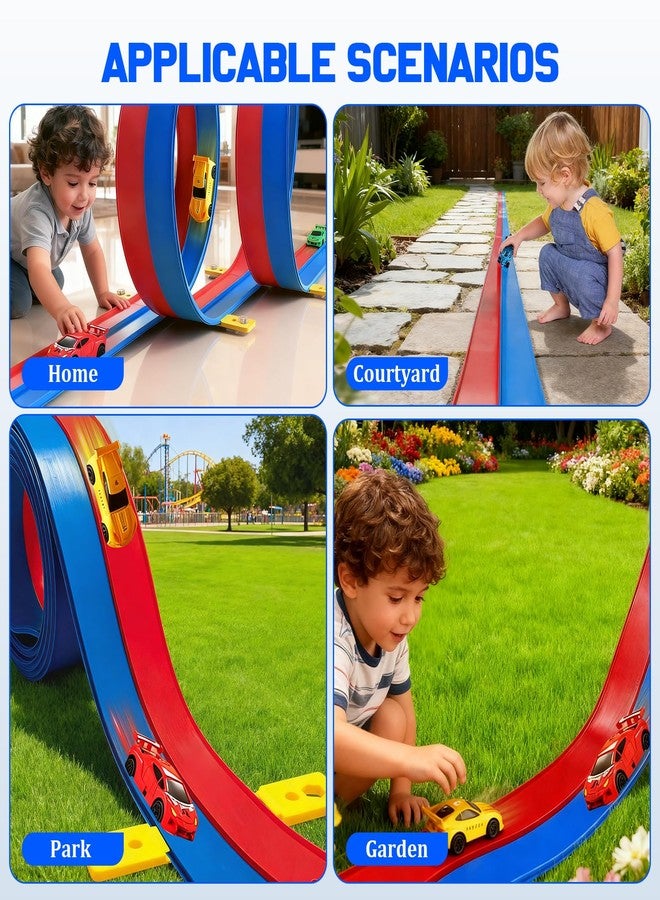 HTPREC 20ft Flexible Race Track for Kids with 4 Pull-Back Cars & Portable Storage Bag,4pcs Strong Suction Cups,5pcs Track Stabilizers,for 1/64 Cars,Roll Up Slot Car Race Track with Loops - Image 4